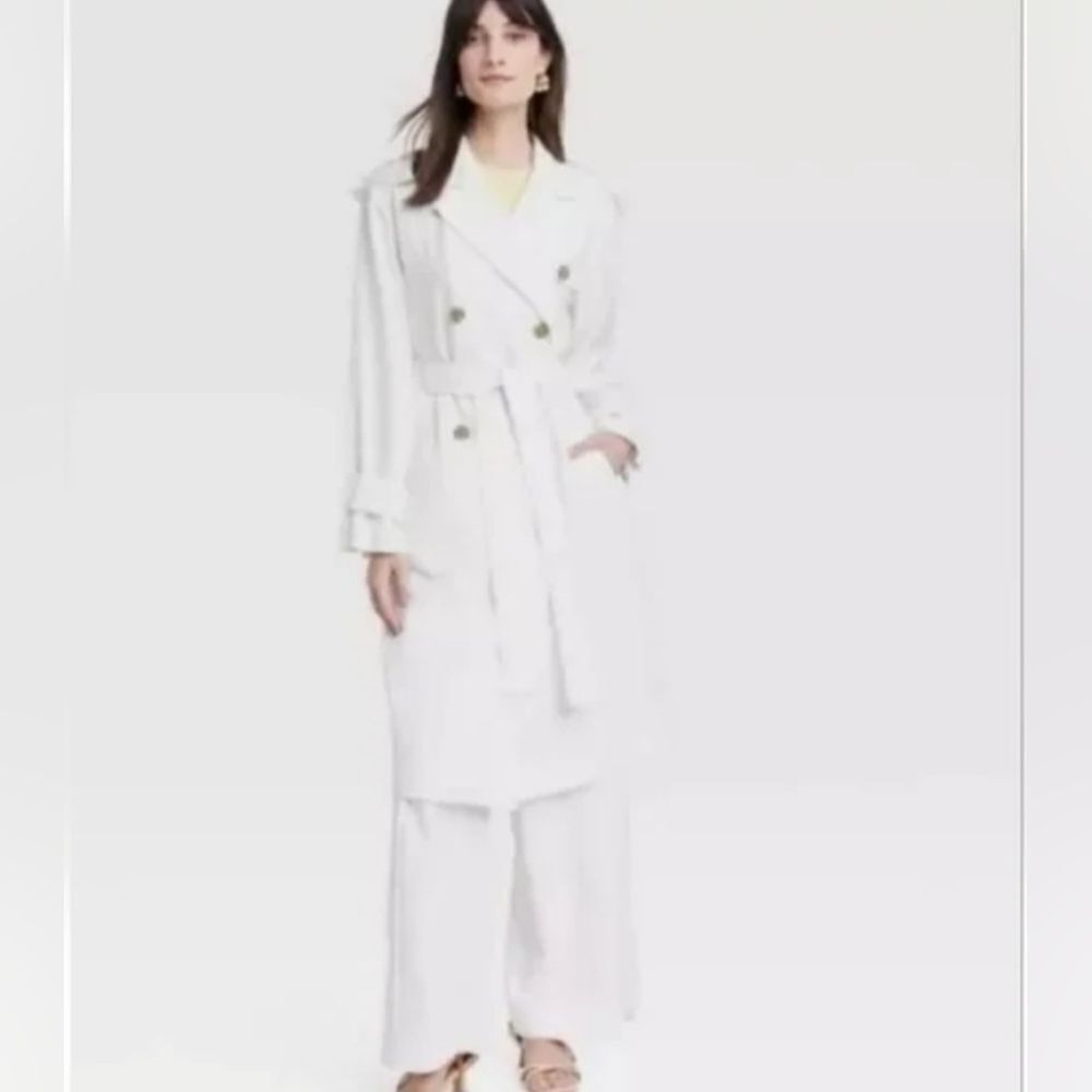 🆕🧥Women's Linen Trench Coat - A New Day, White, Sz S
